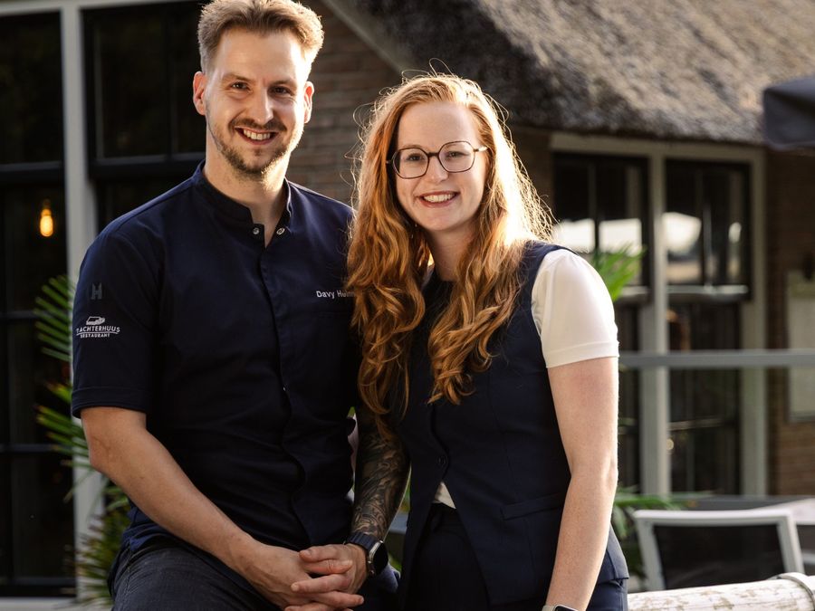 Davy and Gerjanne, the owners of Restaurant ’t Achterhuus, outside the restaurant