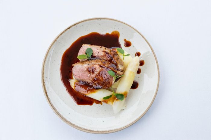 Dish on a white plate at Villa Bodelaeke